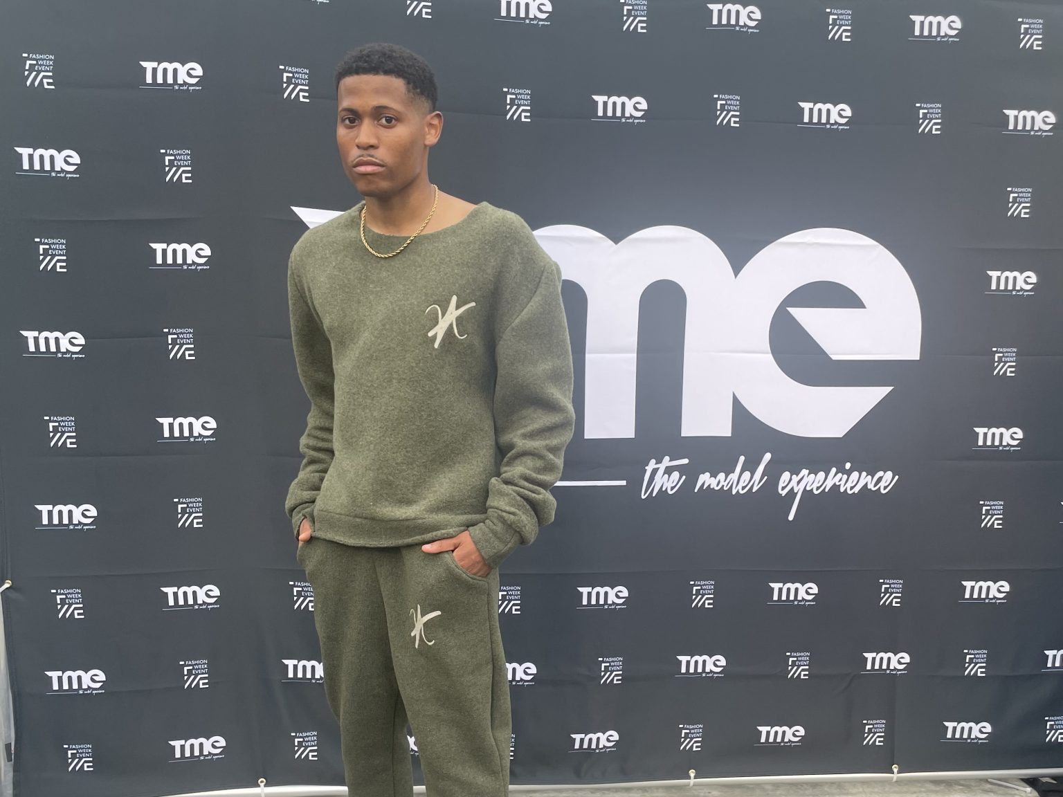 A moment of calm before the Model Experience 2022 NYFW runway show begins, captured in a khaki green set by Vaughn Acquis. Check out my Appearances and Events Services