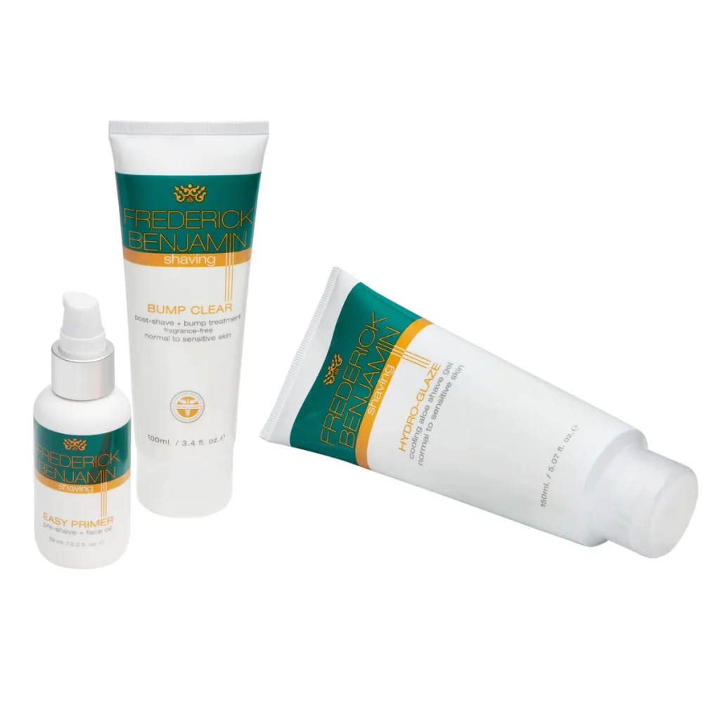 The Shaving Regimen is sold by Frederick Benjamin Grooming.