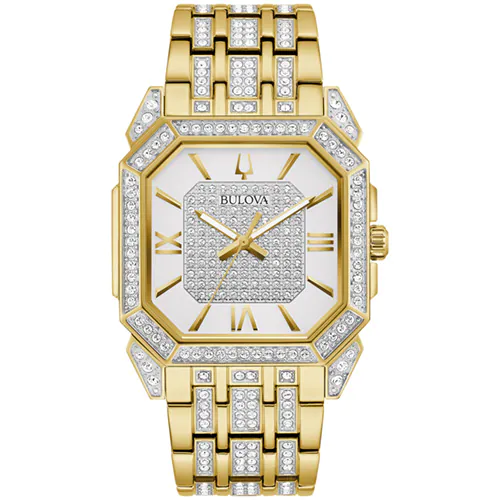 Tyler Jurelle highlights the 40mm Men's Bulova Crystal Octavia Watch with a Silver-tone Dial and Yellow Gold-tone Bracelet for its exceptional design.