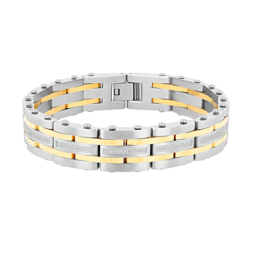 Fred Meyer Jewelers' PRIMO Men's 1/4 ct. tw. Diamond 8.5" Bracelet in Stainless Steel, highlighted by men's fashion leader Tyler Jurelle.