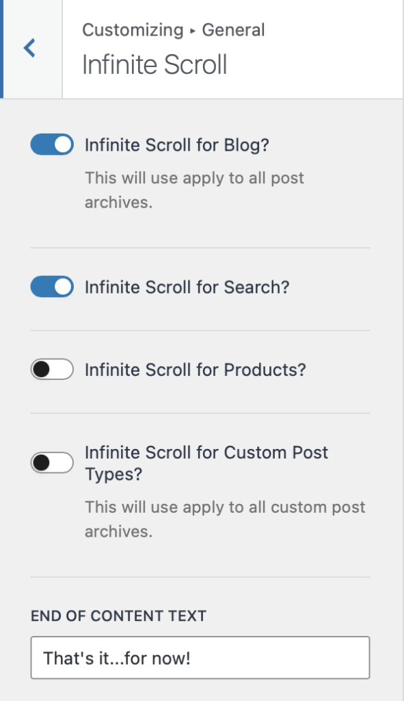 Turning on Infinite Scrolling settings in Kadence Theme will help improve your website's performance.