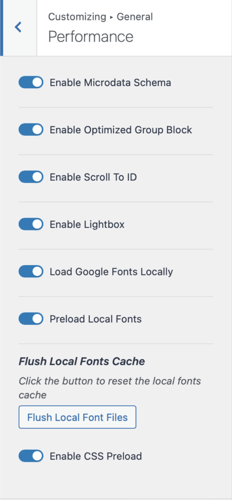 When designing your website with Kadence Theme, Tyler Jurelle recommends turning on ALL performance settings.