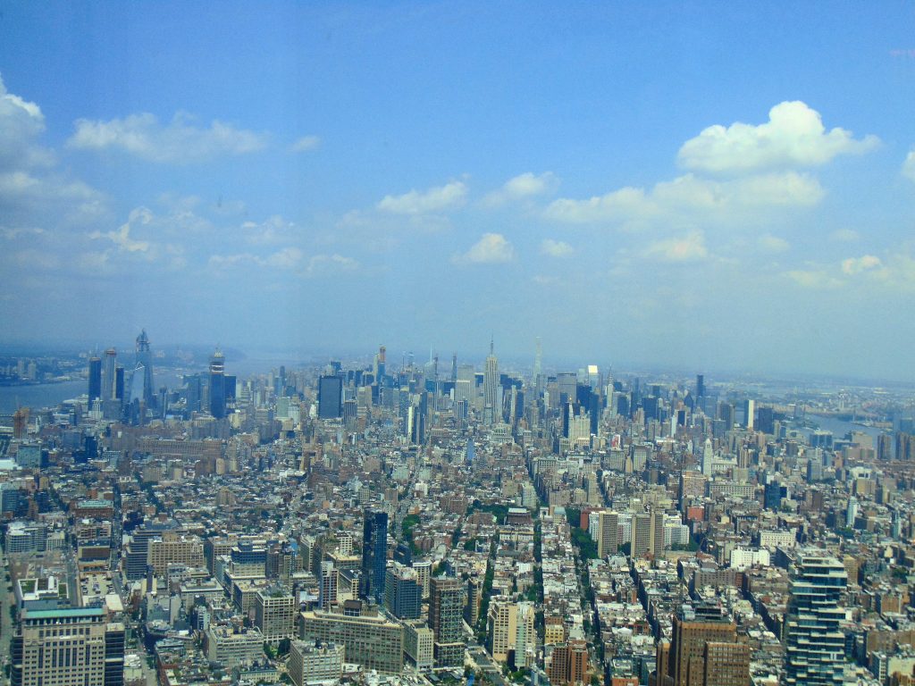 A view of Midtown Manhattan from One World Observatory inside of One World Trade Center in New York City.