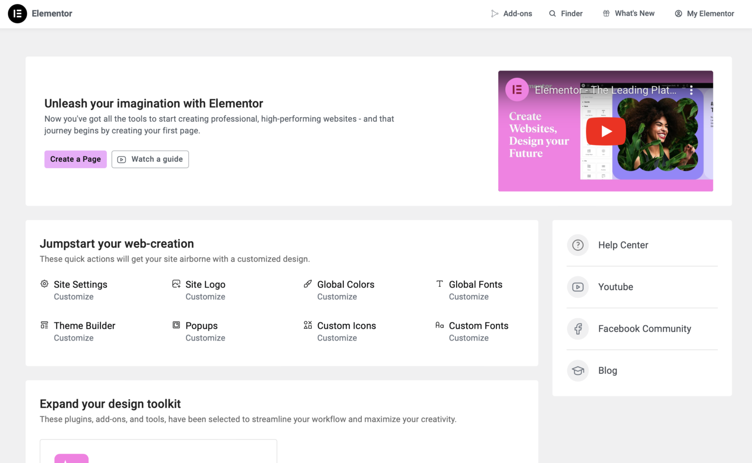 Elementor plugin homepage
